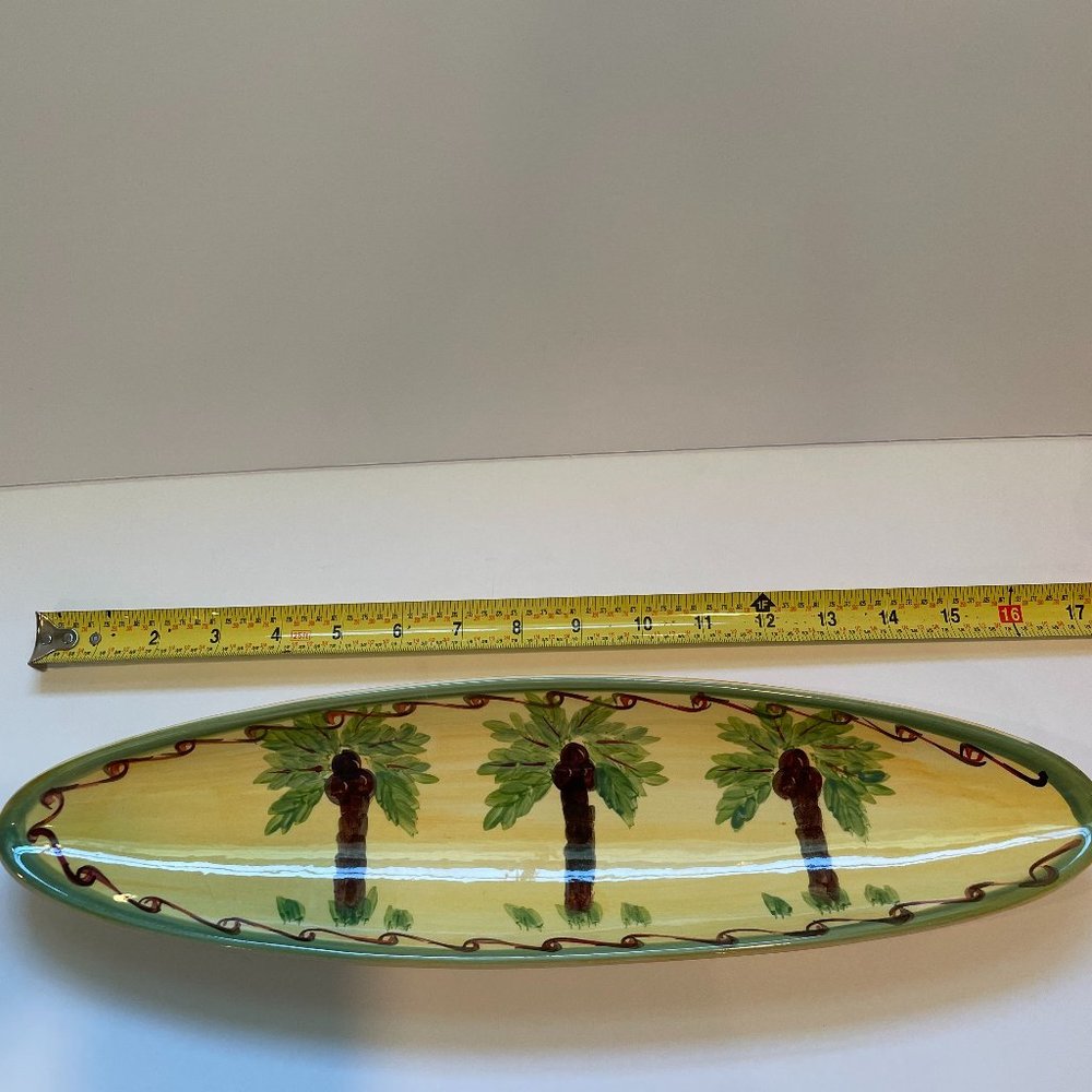 Pottery OLIVE DISH OBLONG SERVING tray Mediterranean/Tropical with Palm Trees
